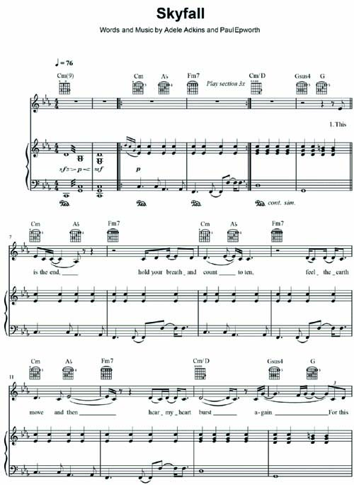 Download this Skyfall Free Piano Sheet Music picture