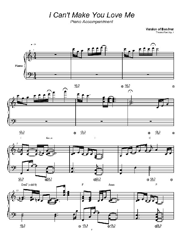 wash bon iver sheet music free