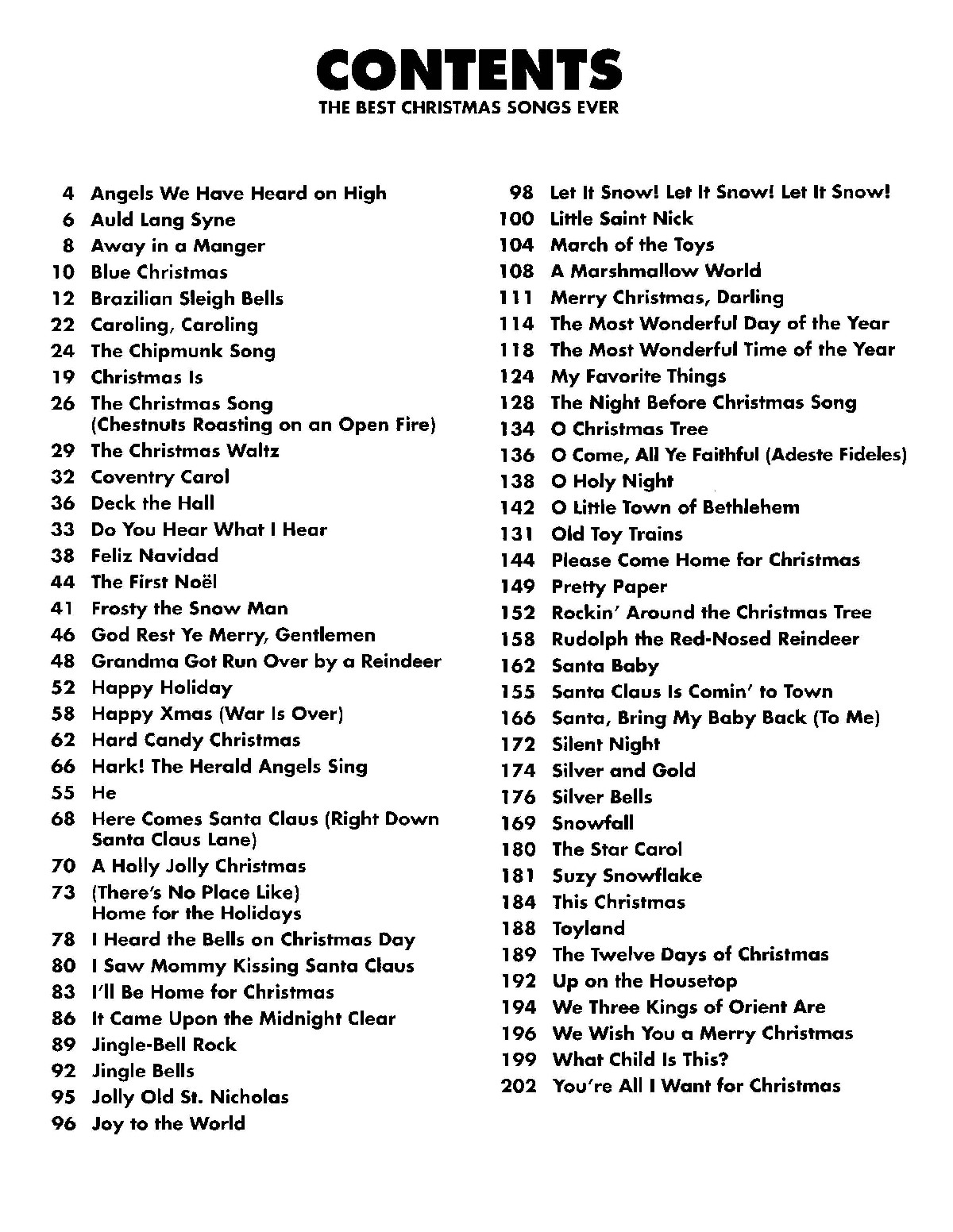 Alphabetical List Of Christmas Songs