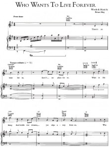Who Wants To Live Forever by Queen sheet music for piano with vocal and guitar chords