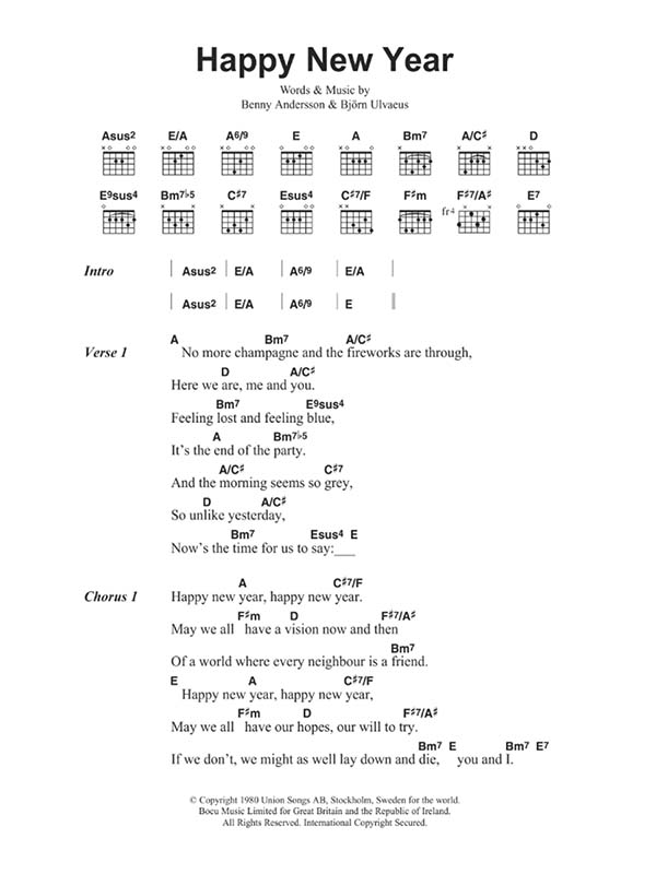 Guitar chords for Happy New Year by ABBA