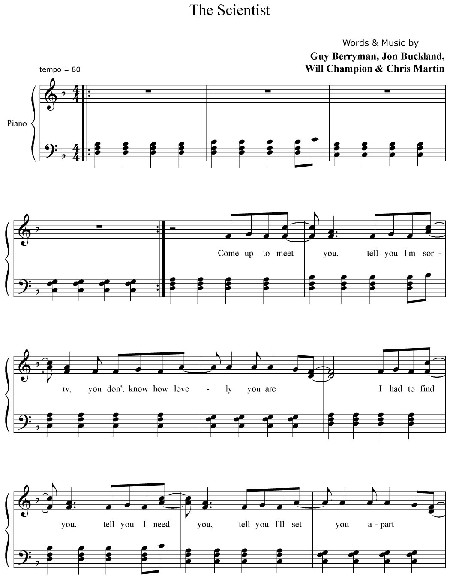 Coldplay The Scientist Free Sheet Music