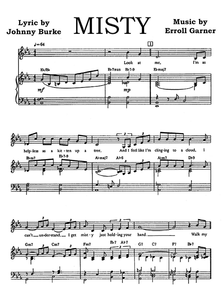 Misty by Erroll Garner - sheet music for piano and voice with guitar chord
