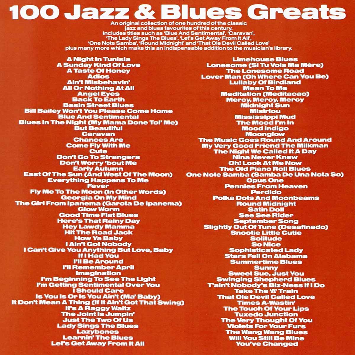 «100 Jazz And Blues Greats» Songbook song list