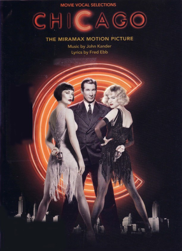 Songbook from the movie Chicago with vocal melody, piano accompaniment, lyrics and guitar chord names